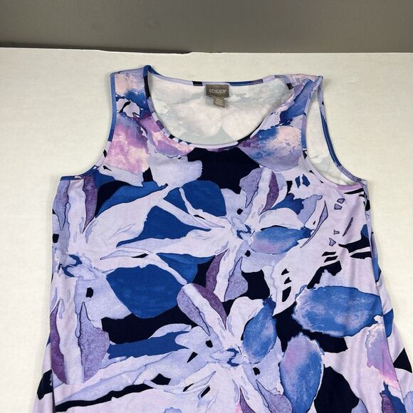 Chicos Midi Sleeveless Dress Floral Asymmetric Hem Stretchy Casual 1 MEDIUM - Picture 3 of 9